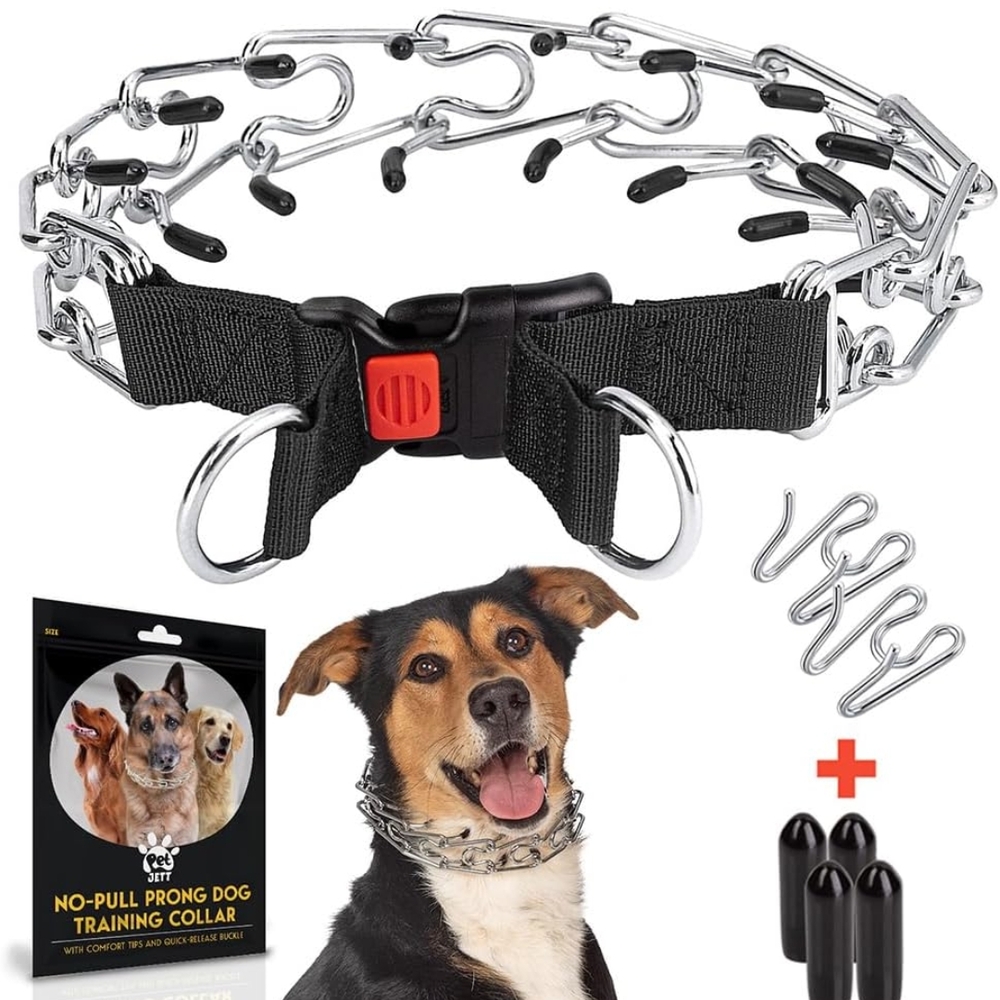 No-Pull Prong Dog Training Collar - Black and Silver